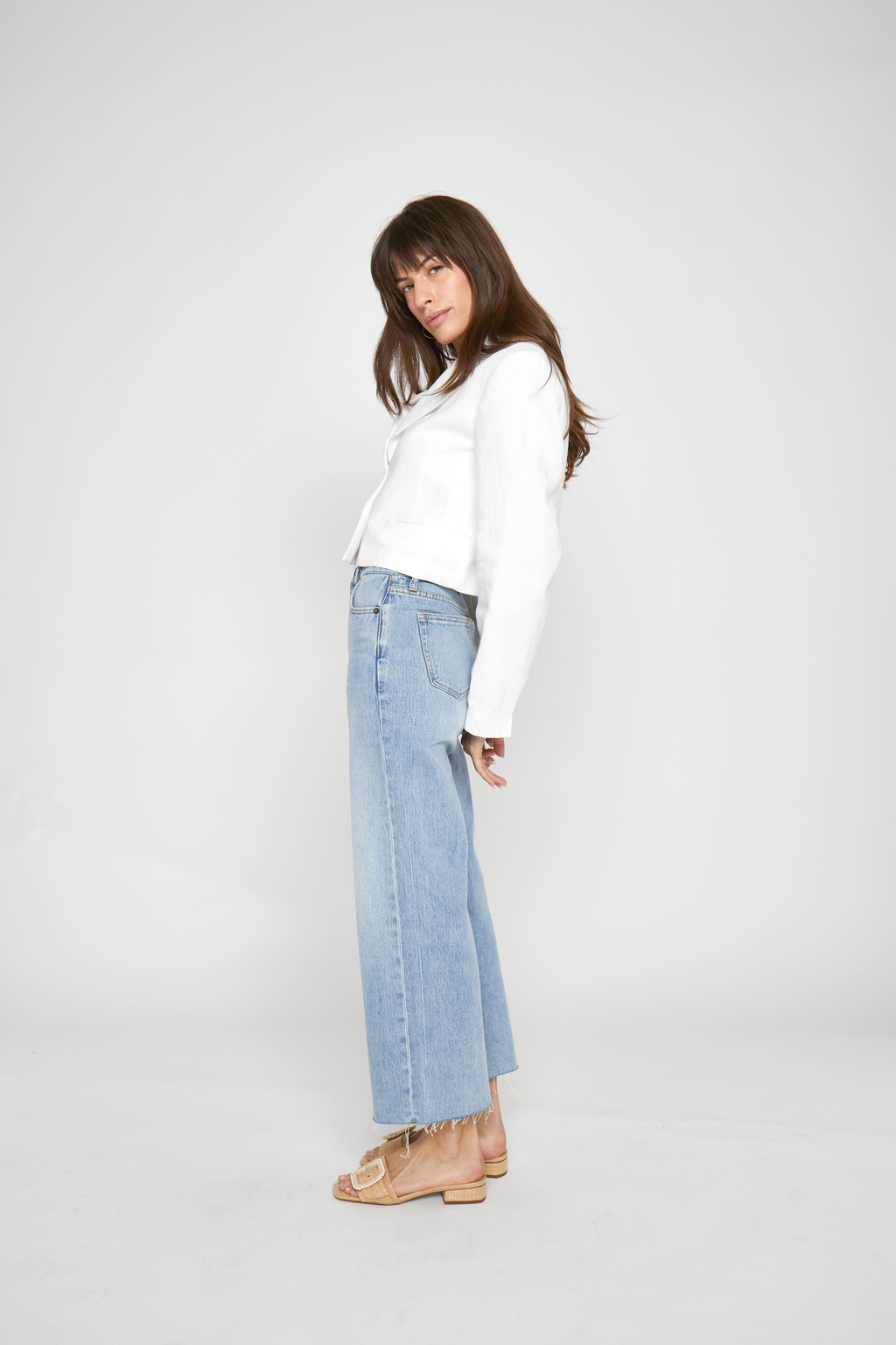 Perfect Fit Raw Hem Wide Leg Jeans