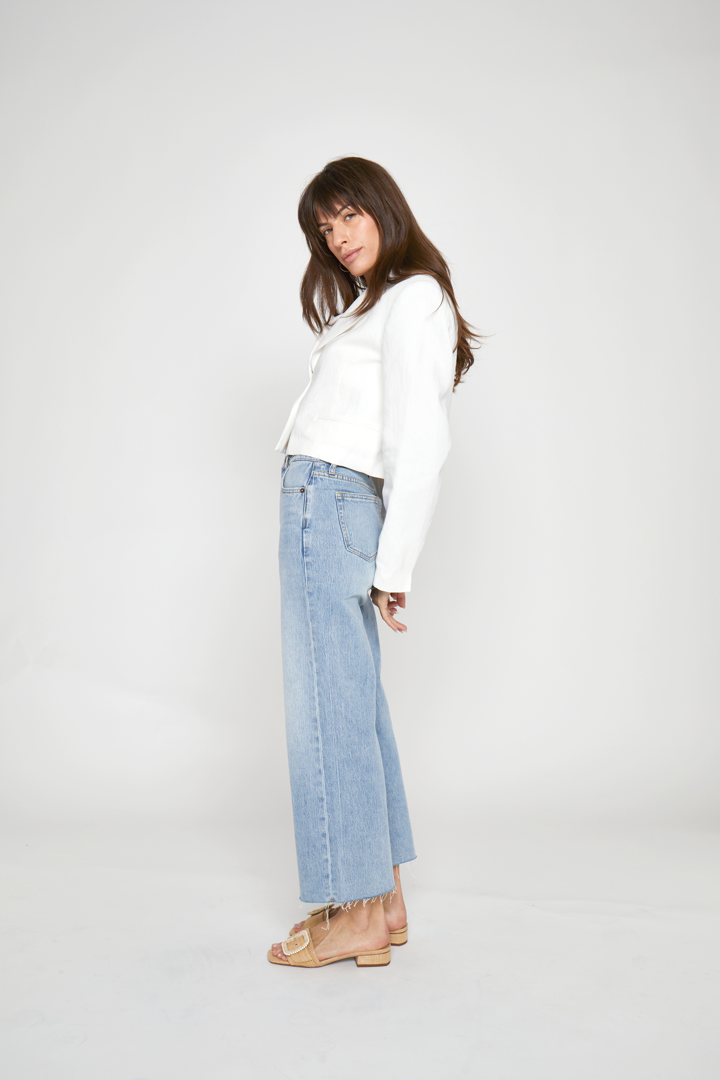 Perfect Fit Raw Hem Wide Leg Jeans