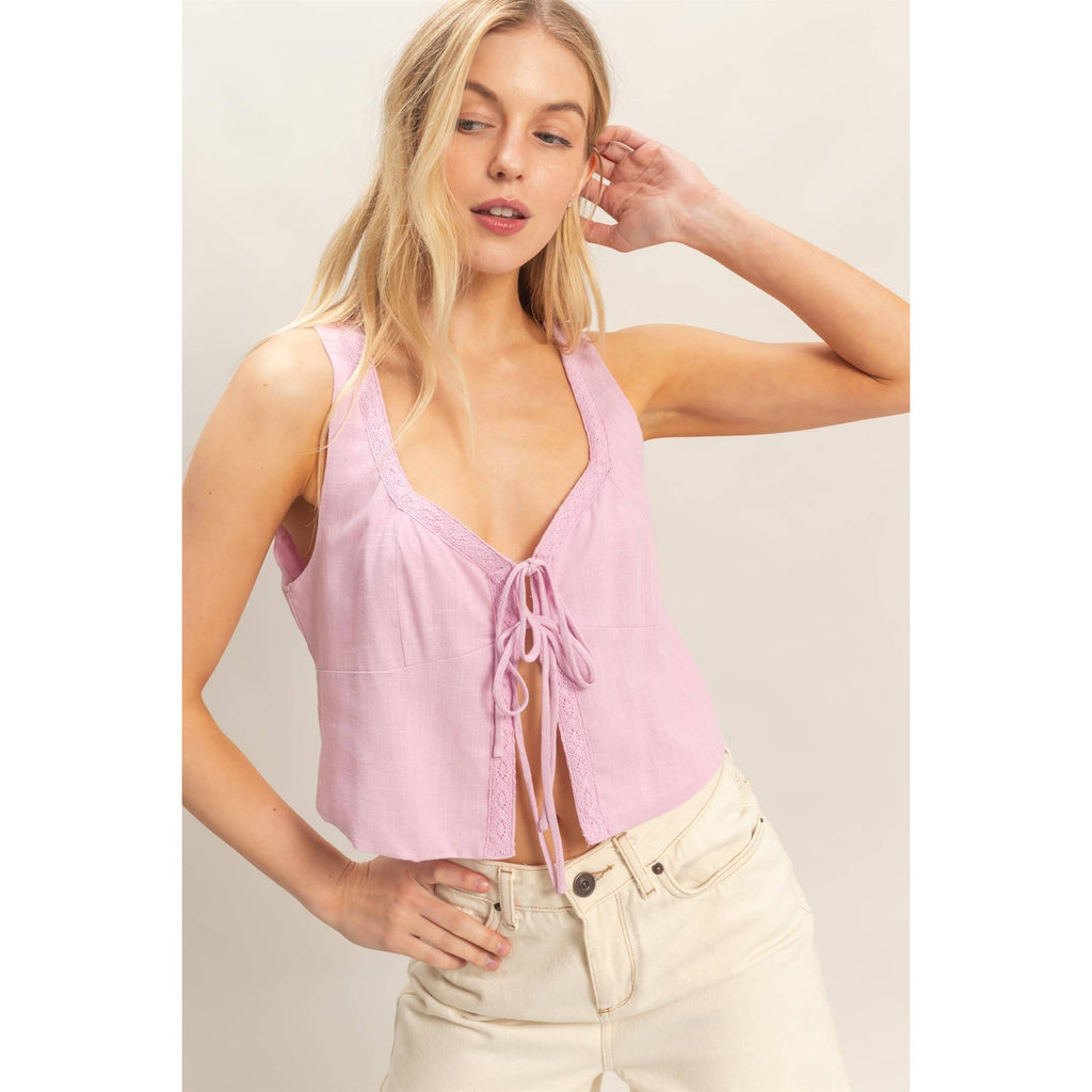 The Blush Tie-Front Tank – Lavender Pink
