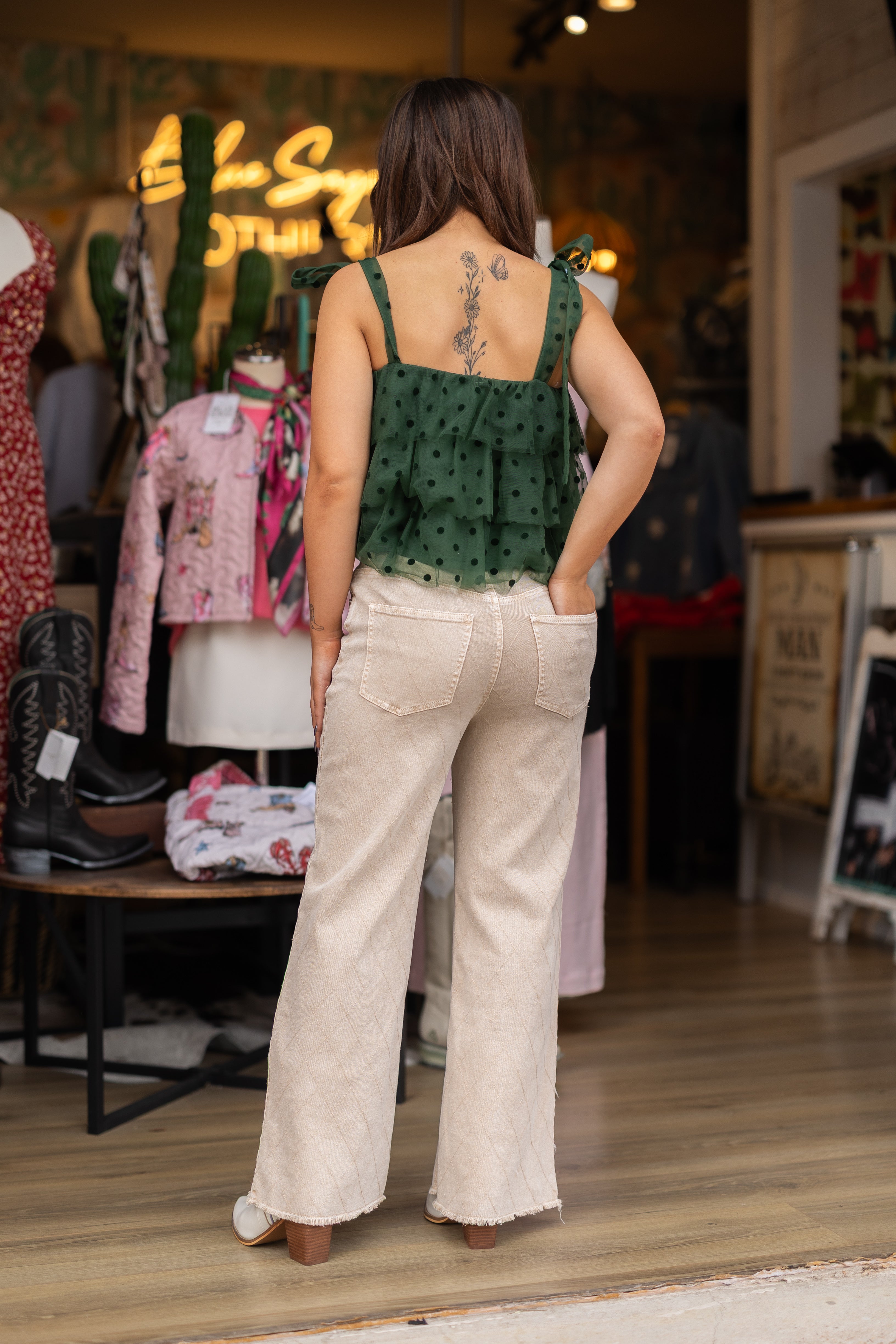 Desert Check Wide-Leg Crop Jeans