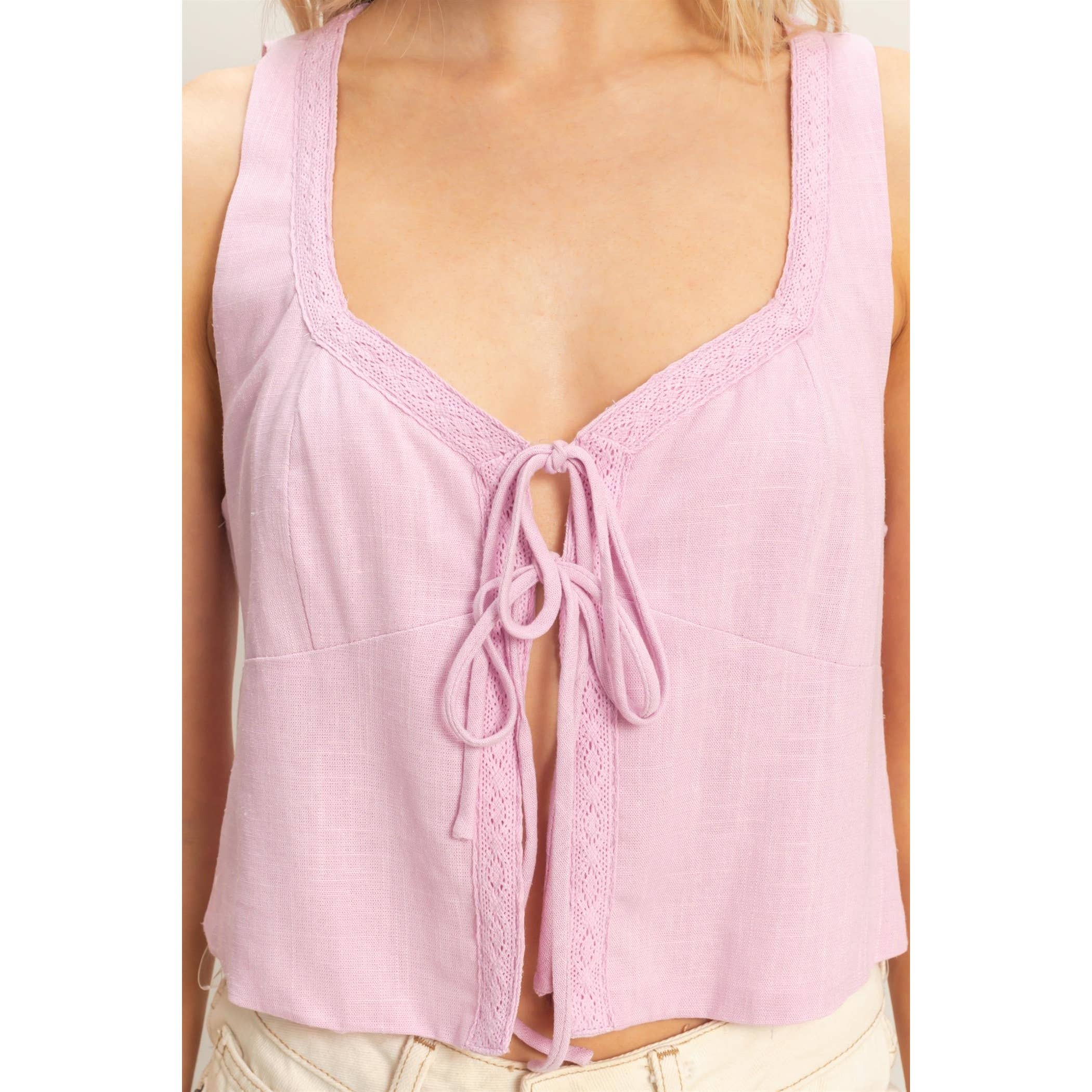 The Blush Tie-Front Tank – Lavender Pink