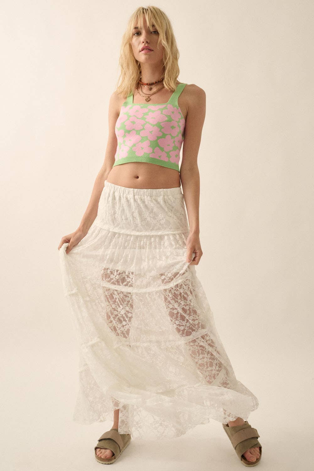 Sunset Bloom Cropped Knit Tank