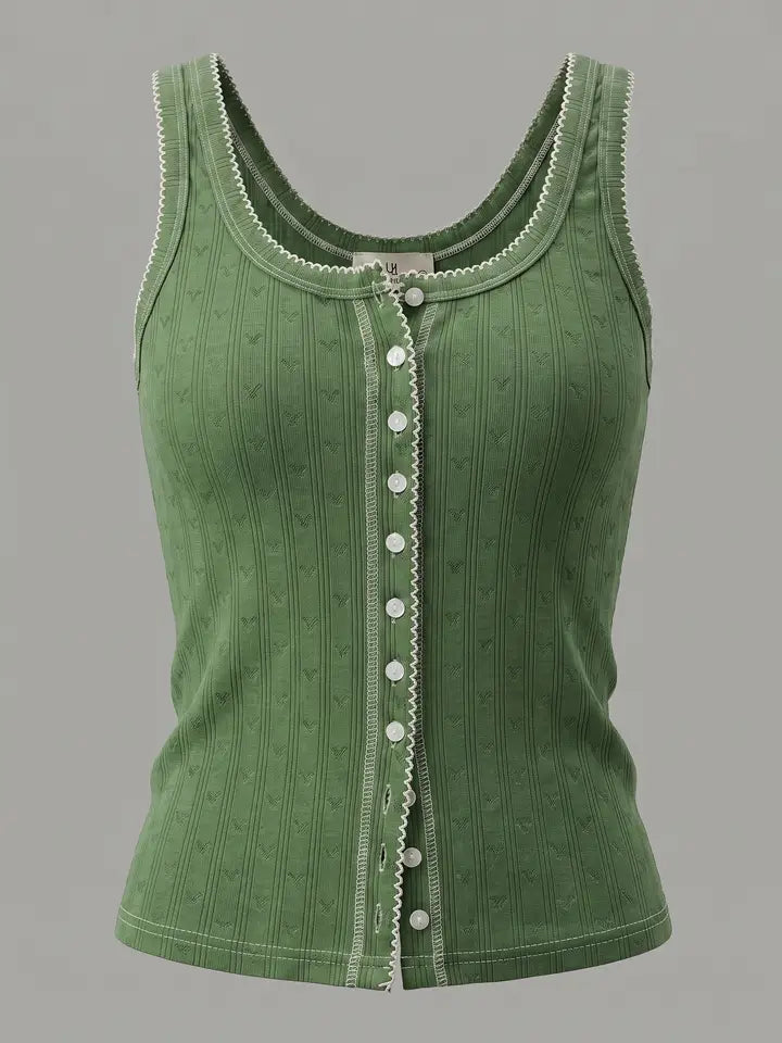 Green Contrast Ribbed Tank