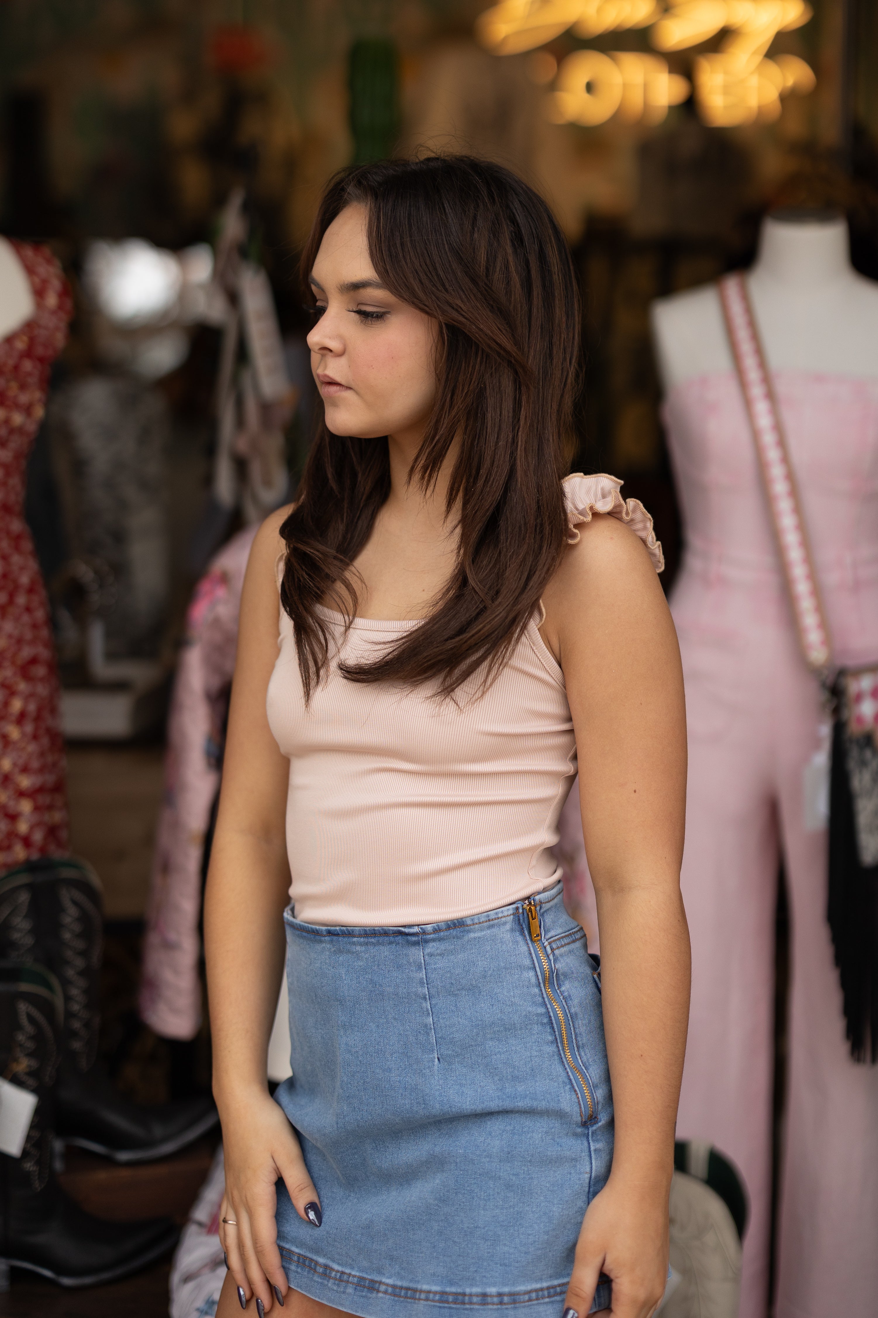 Soft Blush Ruffle Strap Bodysuit
