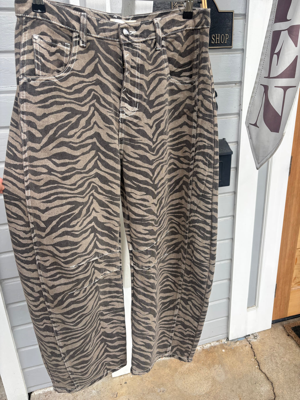 Zebra Print Barrel Jeans