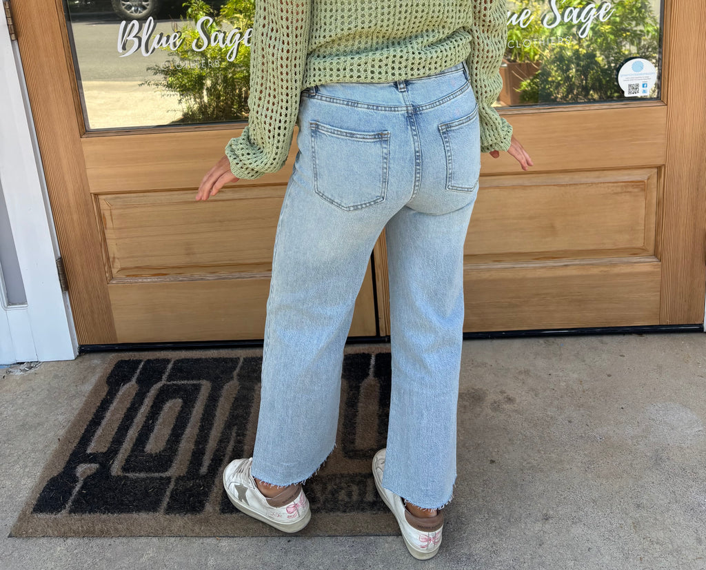 Perfect Fit Raw Hem Wide Leg Jeans