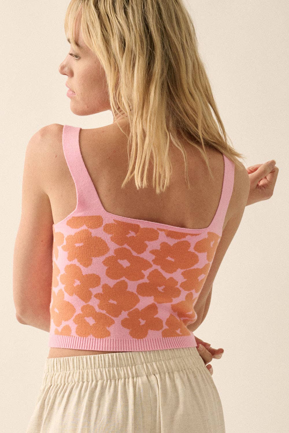 Sunset Bloom Cropped Knit Tank