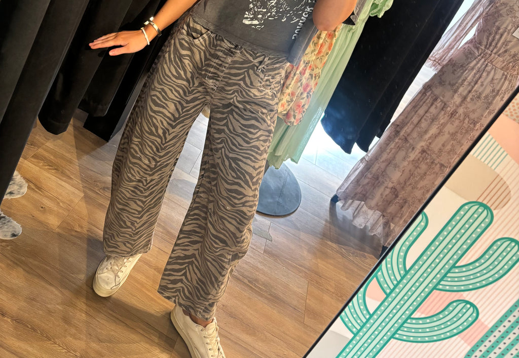Zebra Print Barrel Jeans