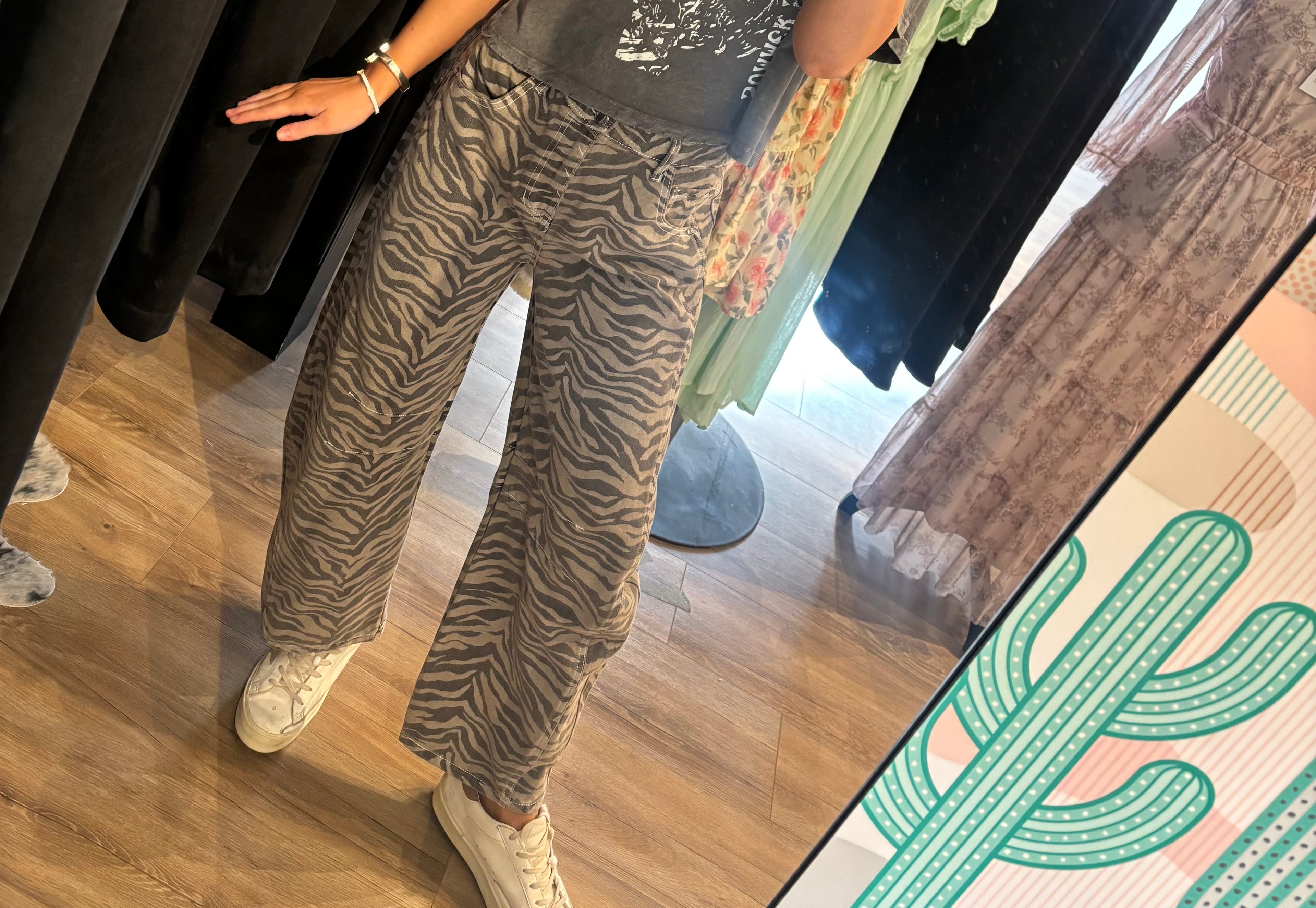 Zebra Print Barrel Jeans