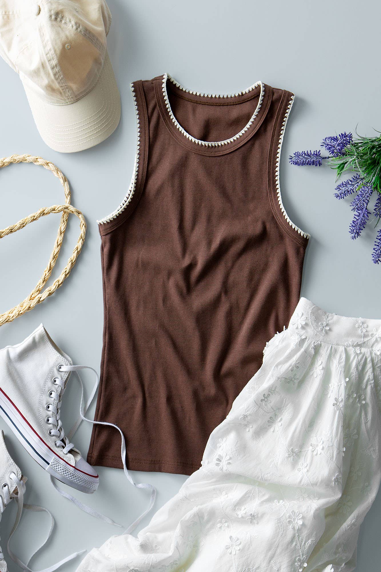Country Line Contrast Ribbed Tank