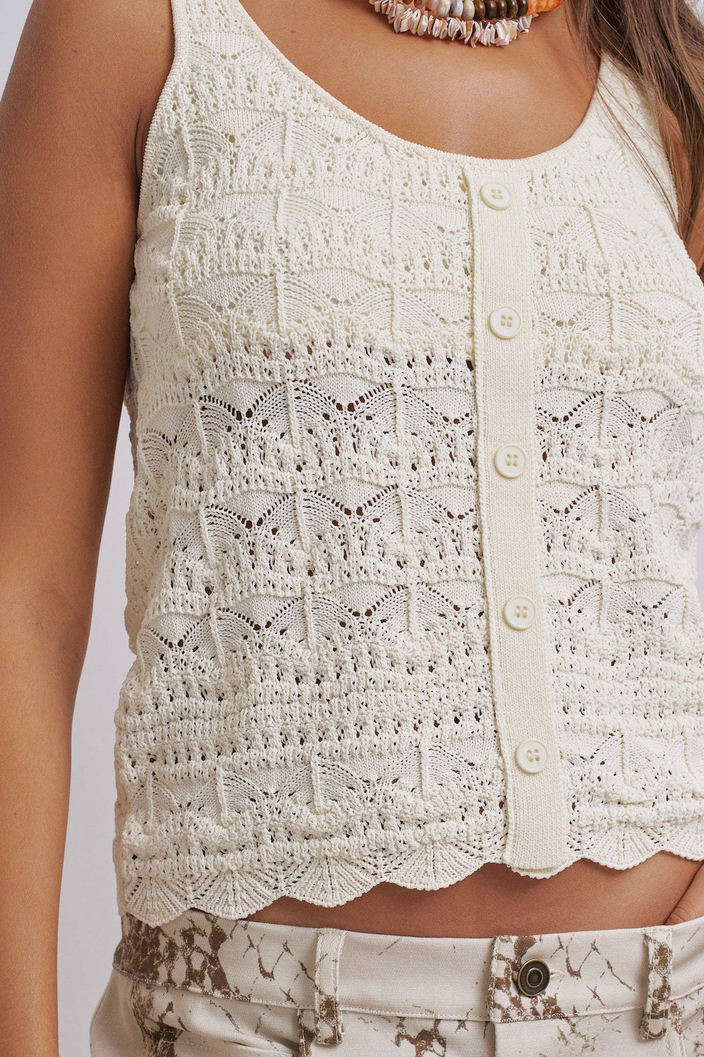 Sweet Magnolia Pointelle Button Tank