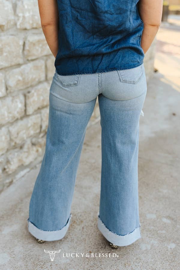 Dust & Denim Distressed Wide-Leg Jeans