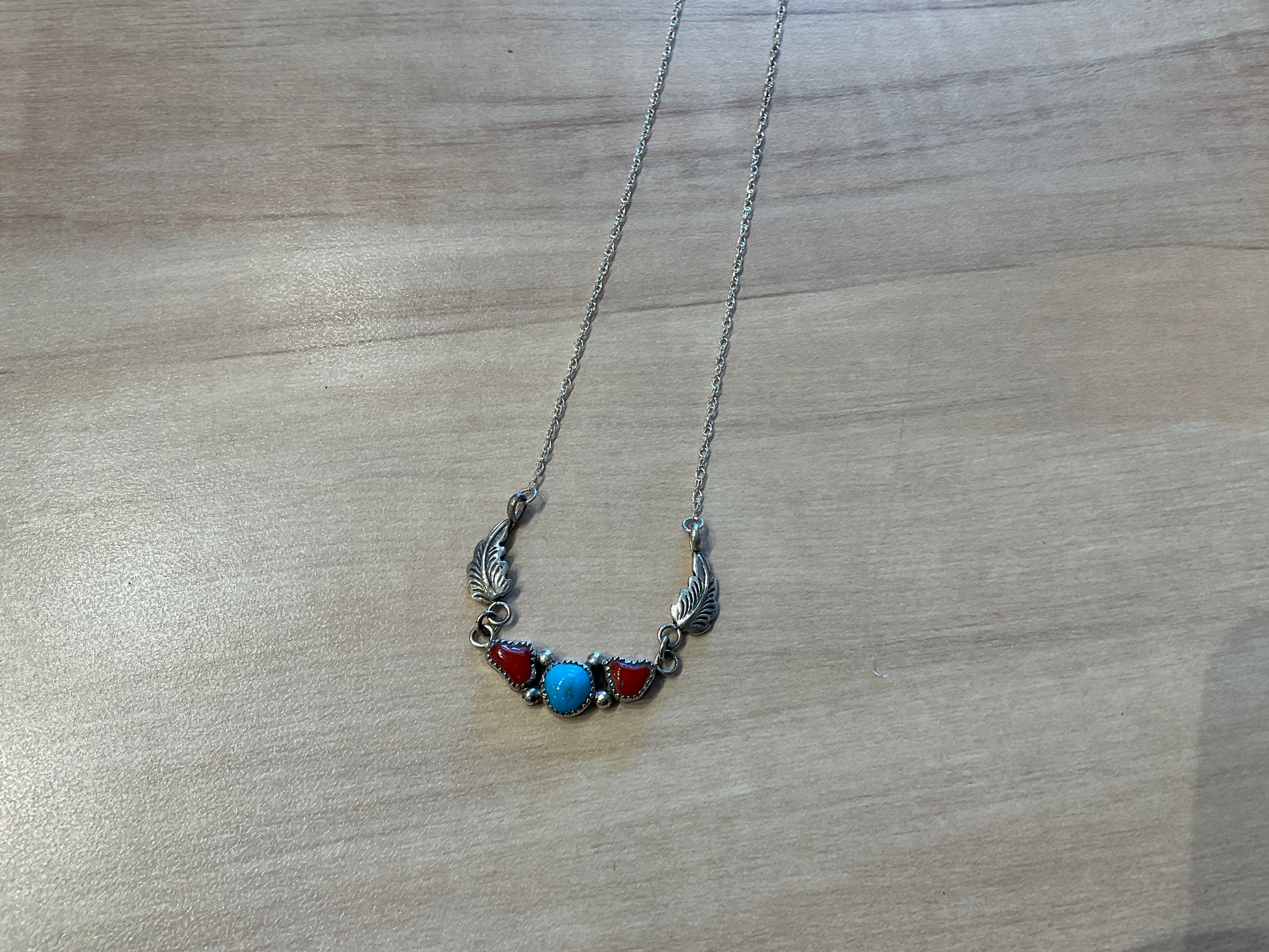 Coral and Turq Sterling Necklace