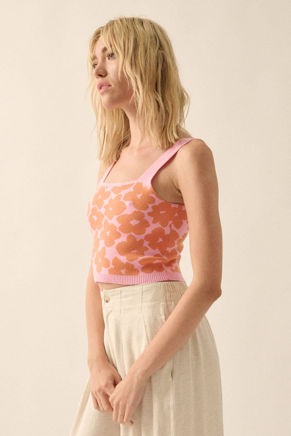 Sunset Bloom Cropped Knit Tank
