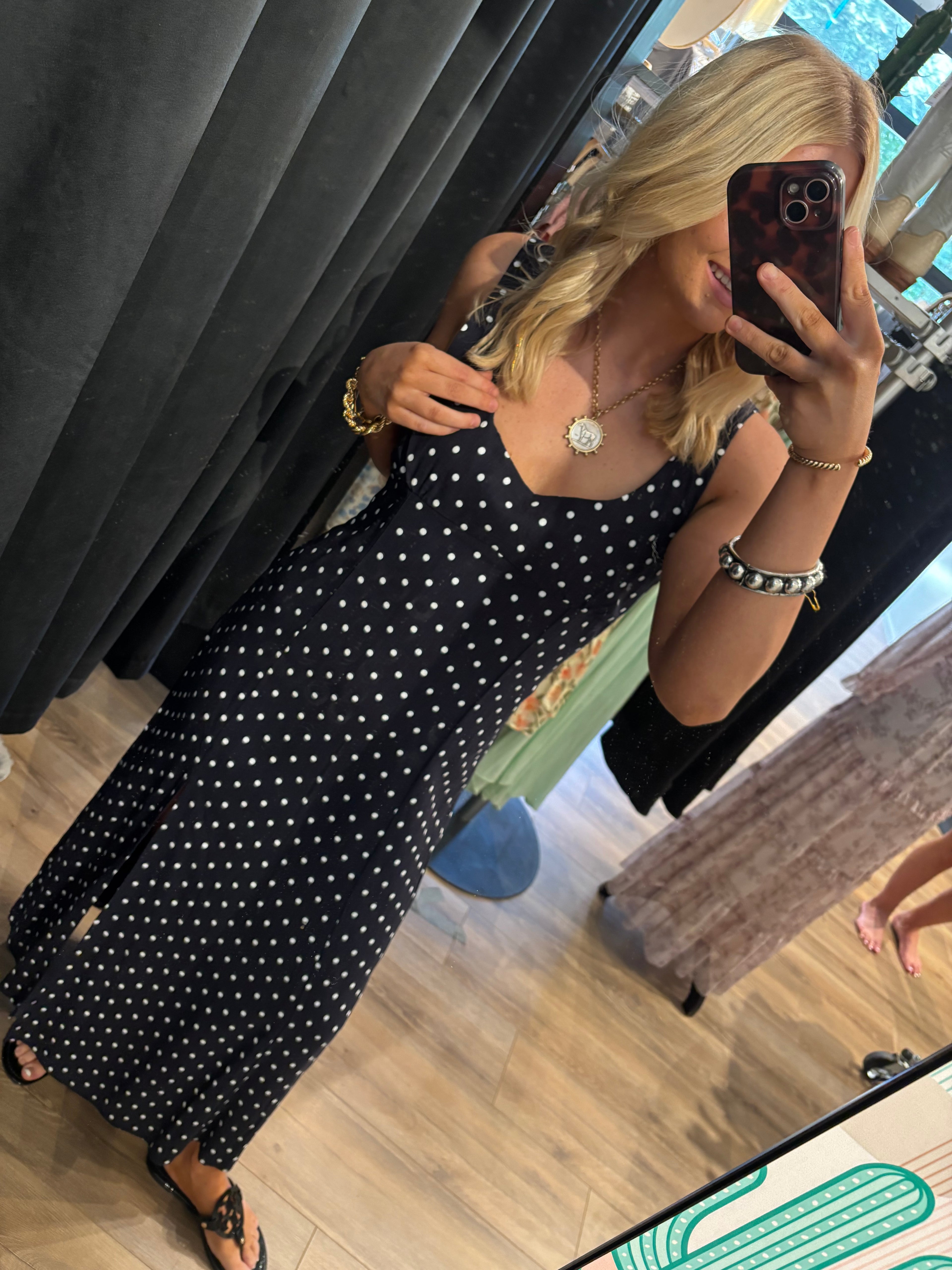 Midnight Muse Polka Dot Midi Dress