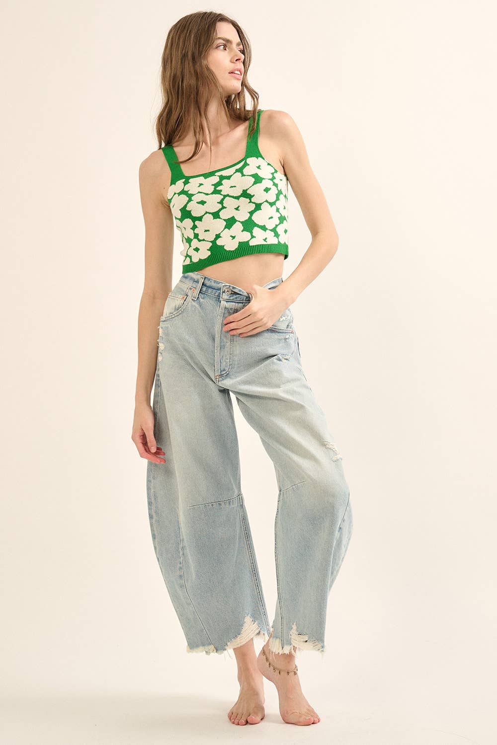 Sunset Bloom Cropped Knit Tank