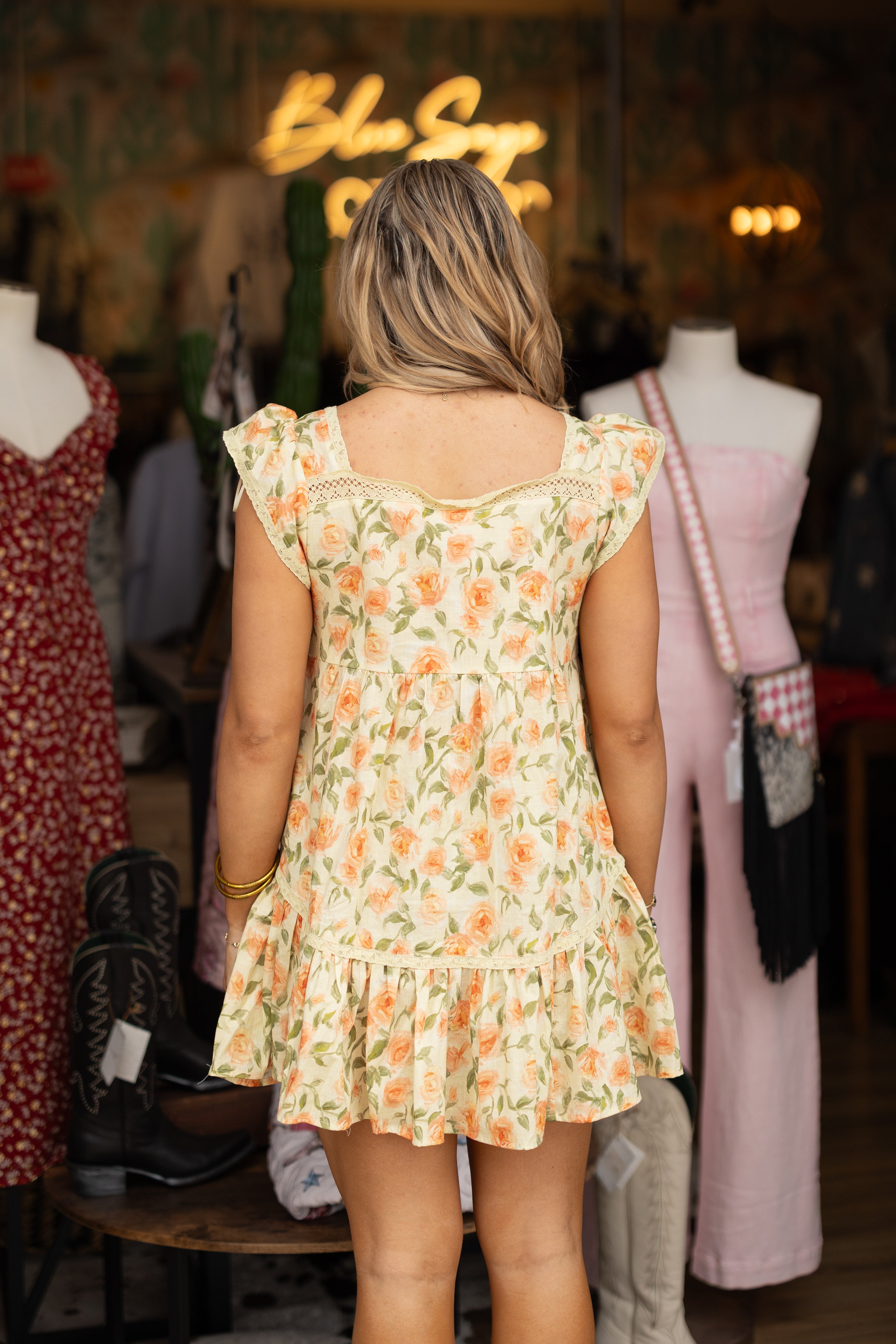 Golden Meadow Floral Babydoll Dress
