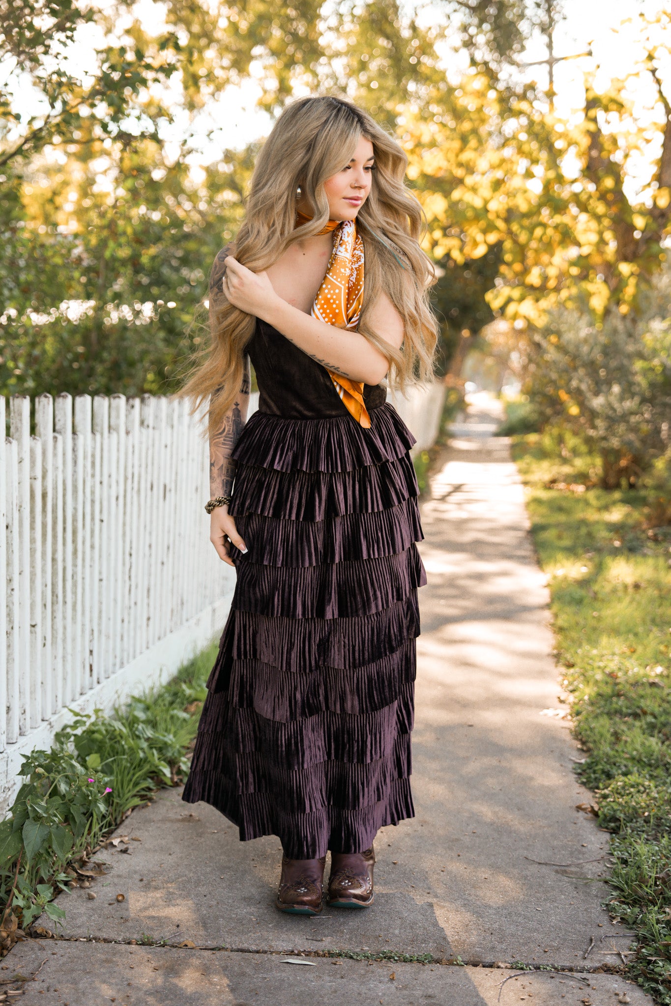 Bronco Velvet Tier Dress