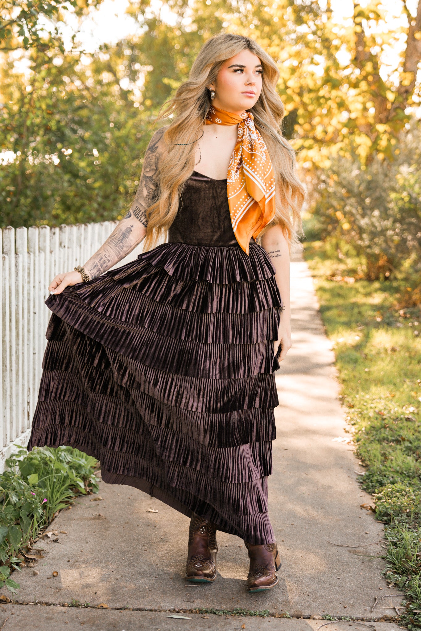 Bronco Velvet Tier Dress