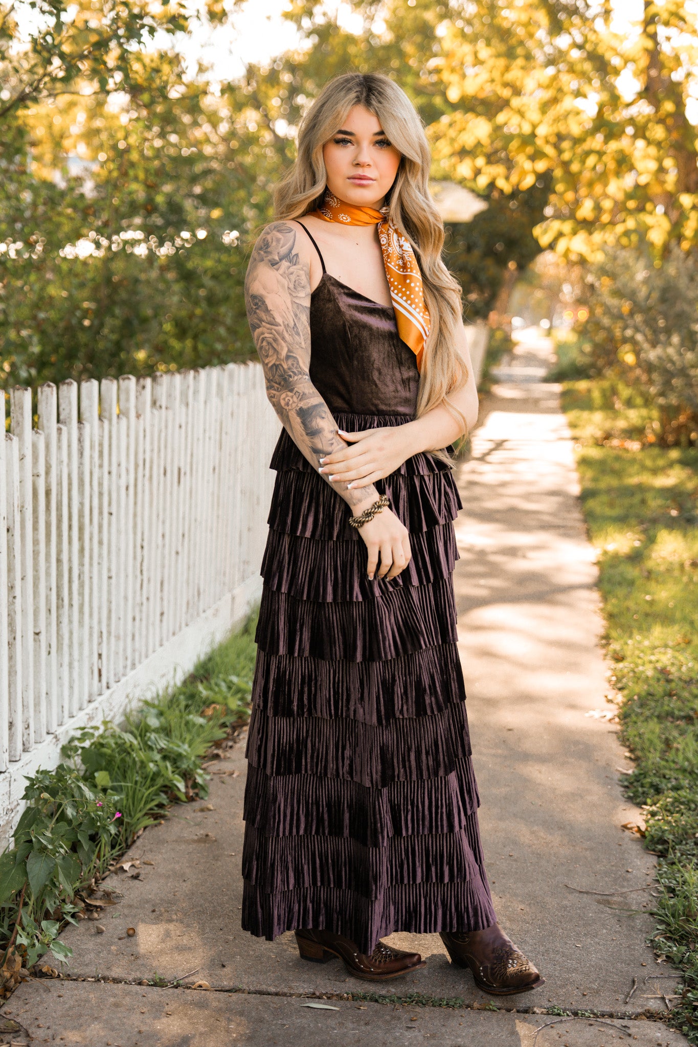 Bronco Velvet Tier Dress