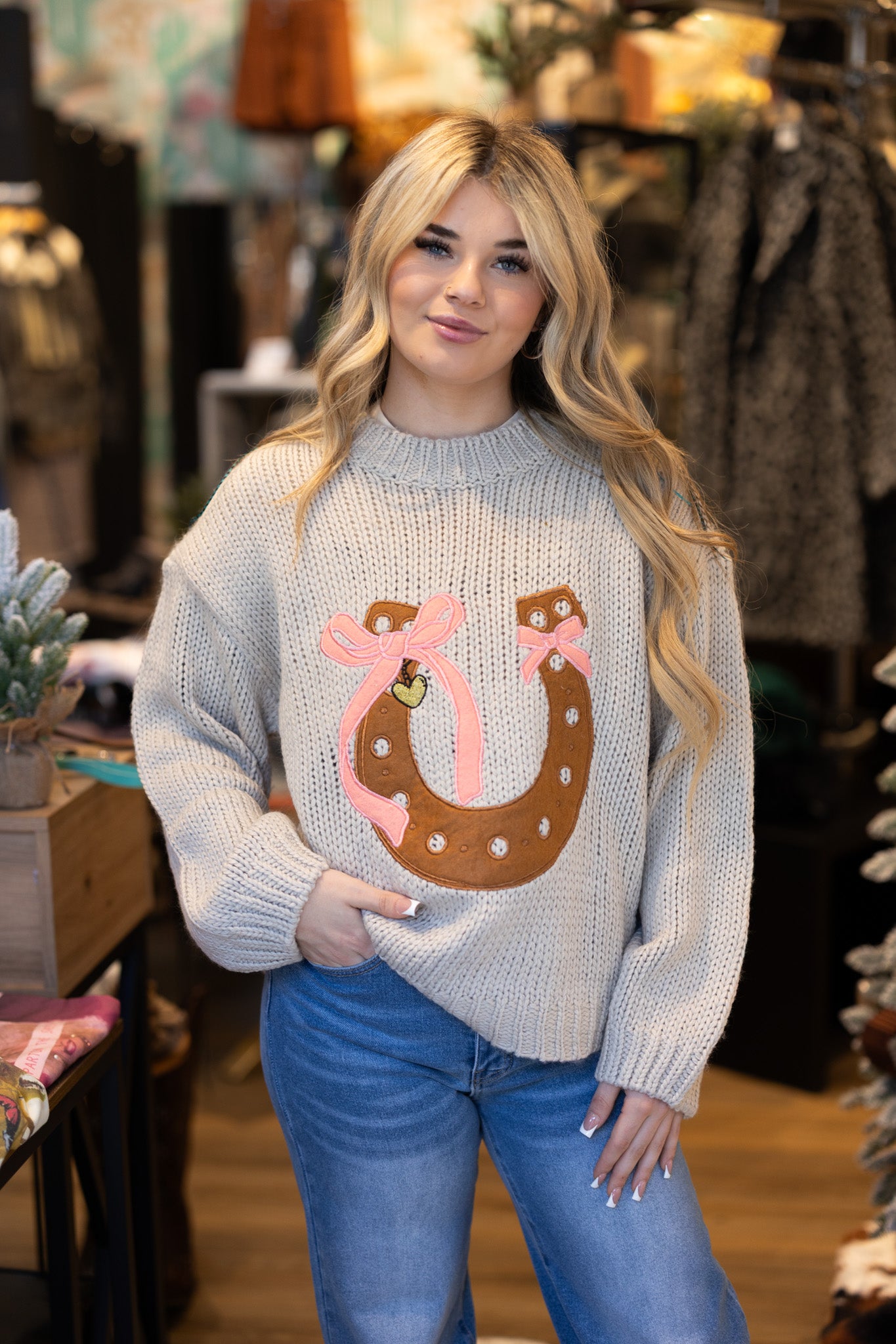 Lucky Ribbon Horseshoe Sweater