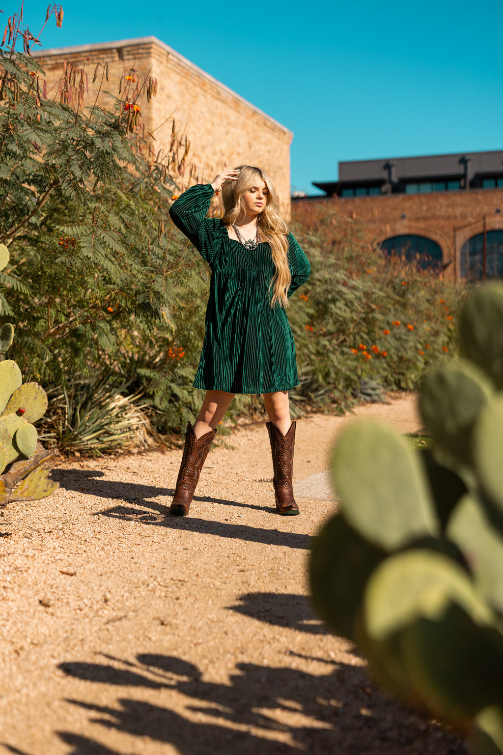 Emerald Rodeo Velvet Dress