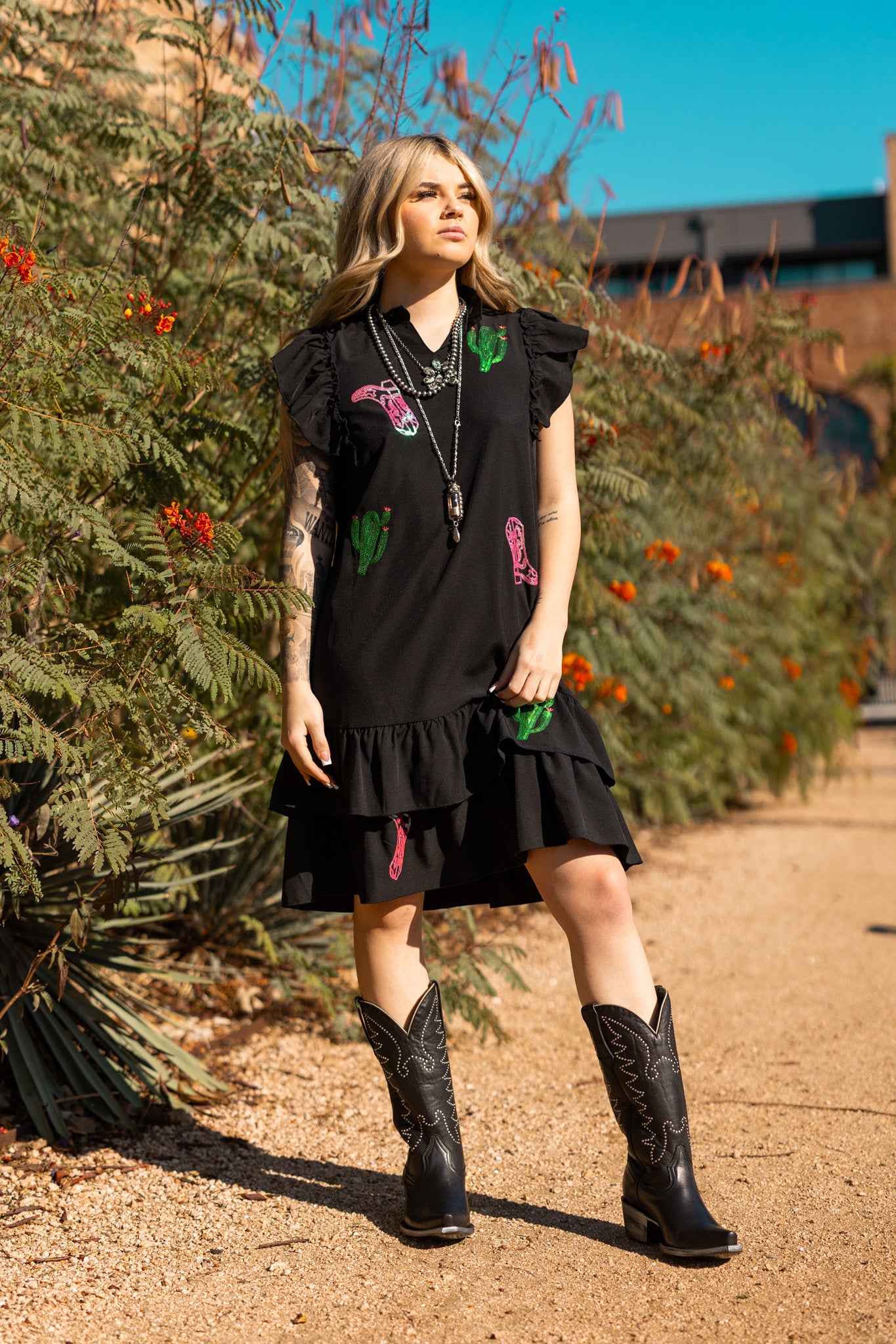 Cactus Blossom Ruffle Dress