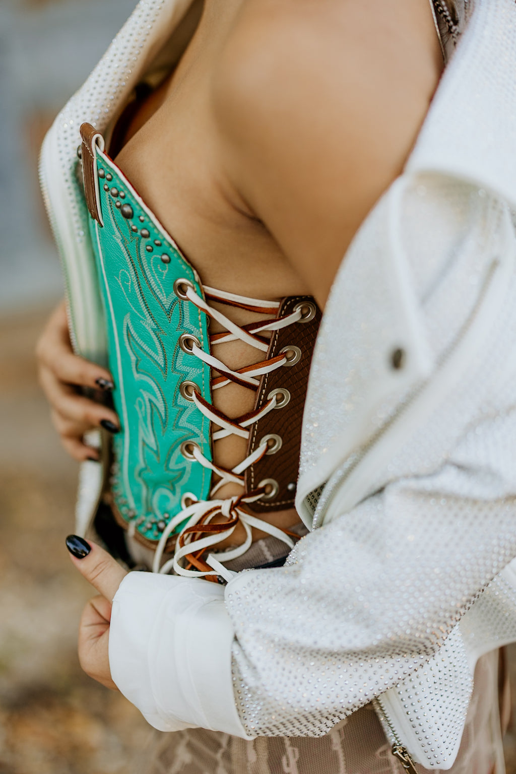 Upcycled Boot Top Corset