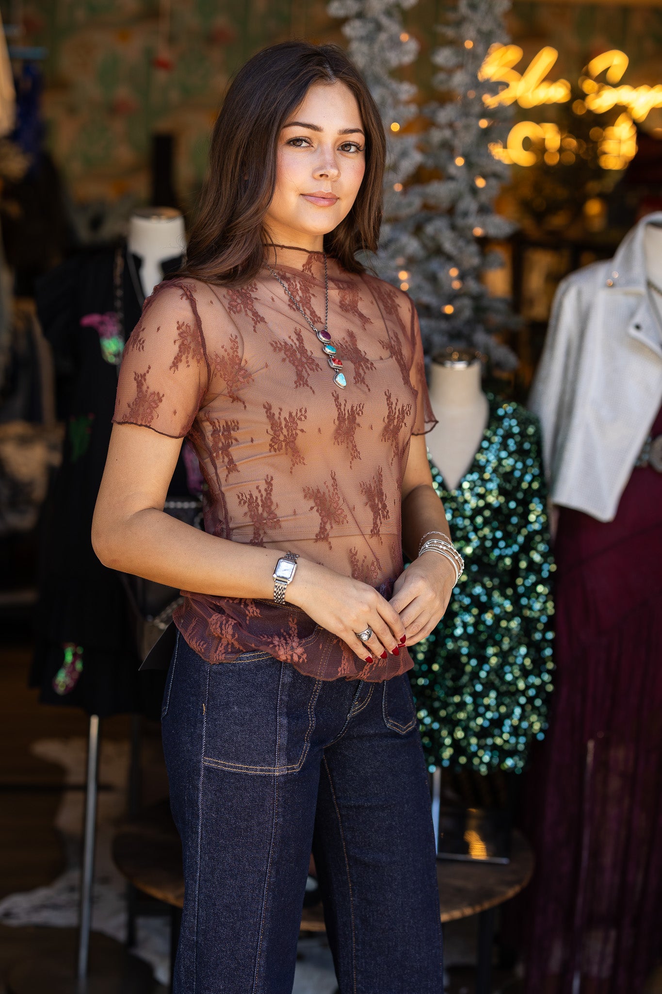 Brown Lace Top