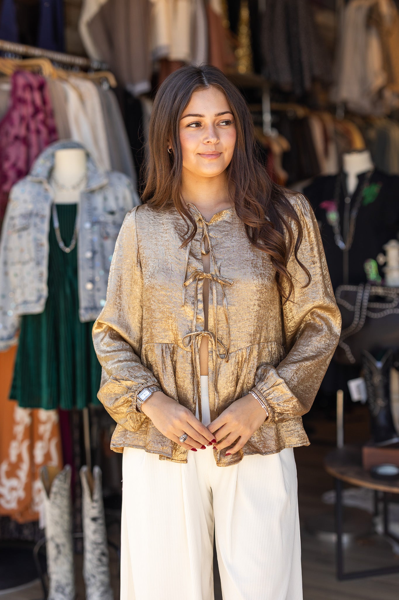 Golden Rodeo Tie-Front Blouse