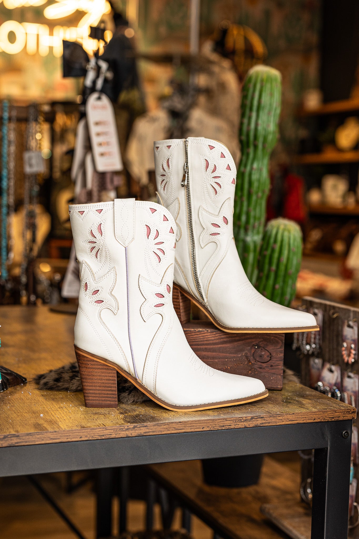 The Brandi | White Paneled Western Bootie