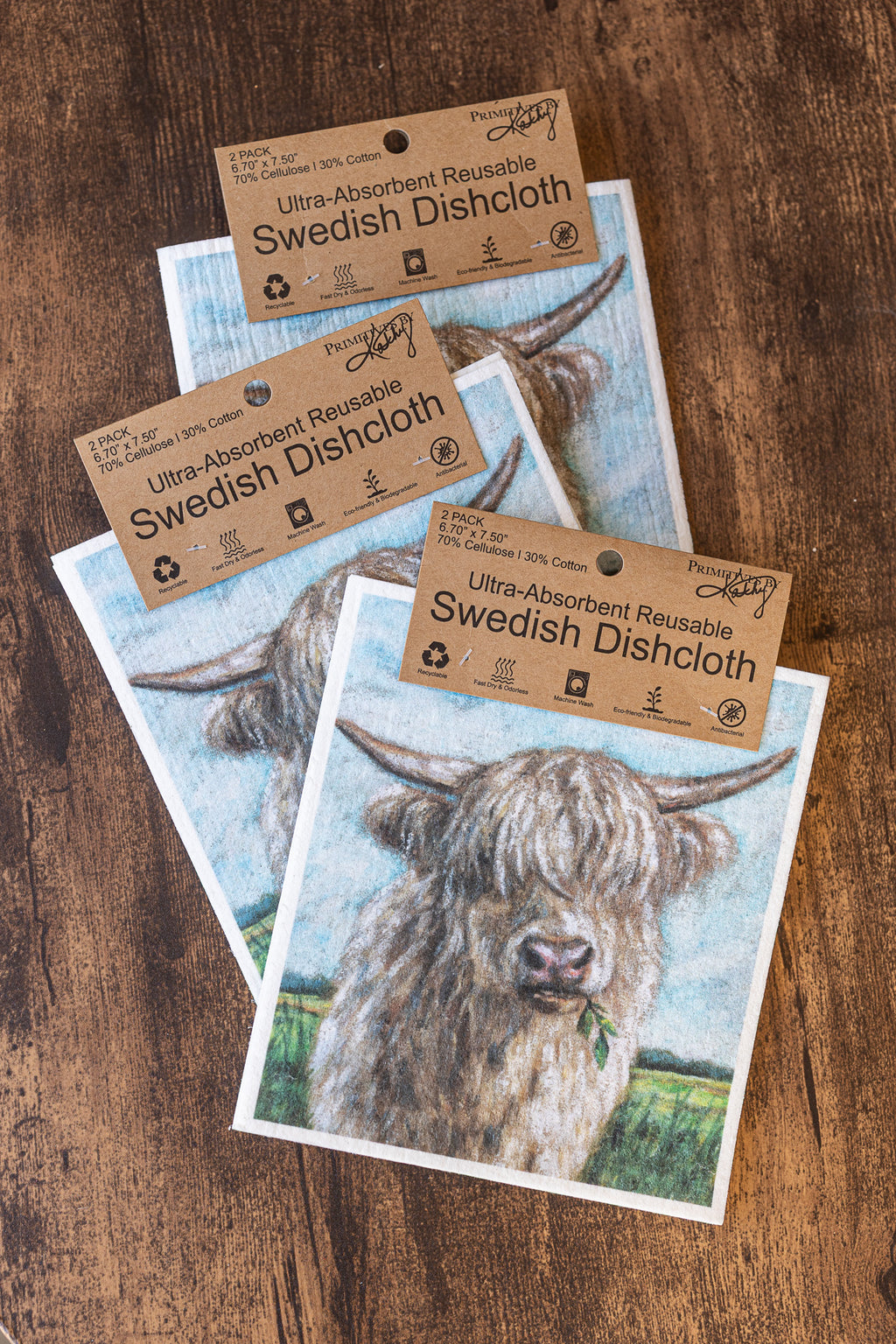 Highland Cows Swedish Dishcloth Set