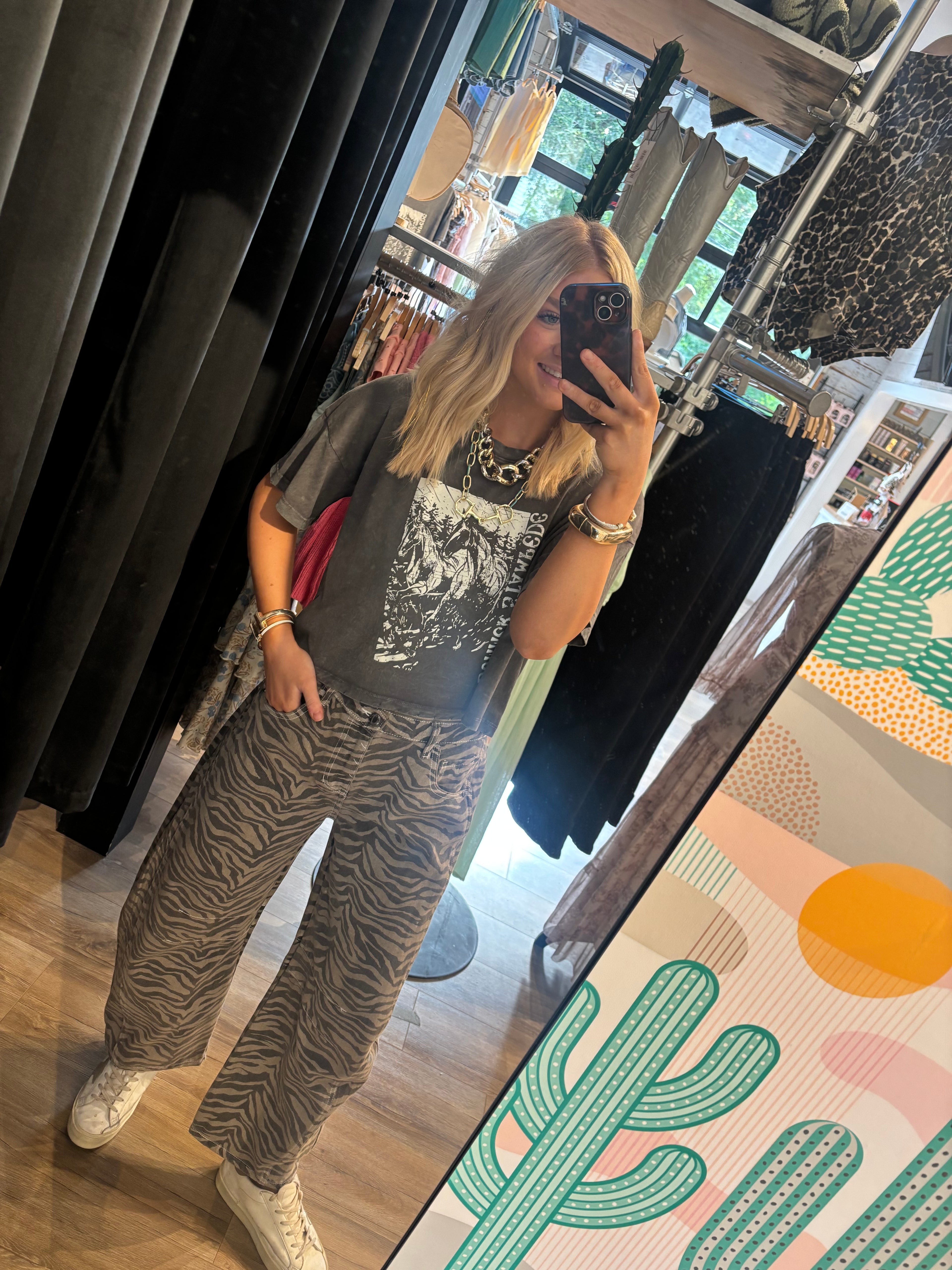 Zebra Print Barrel Jeans