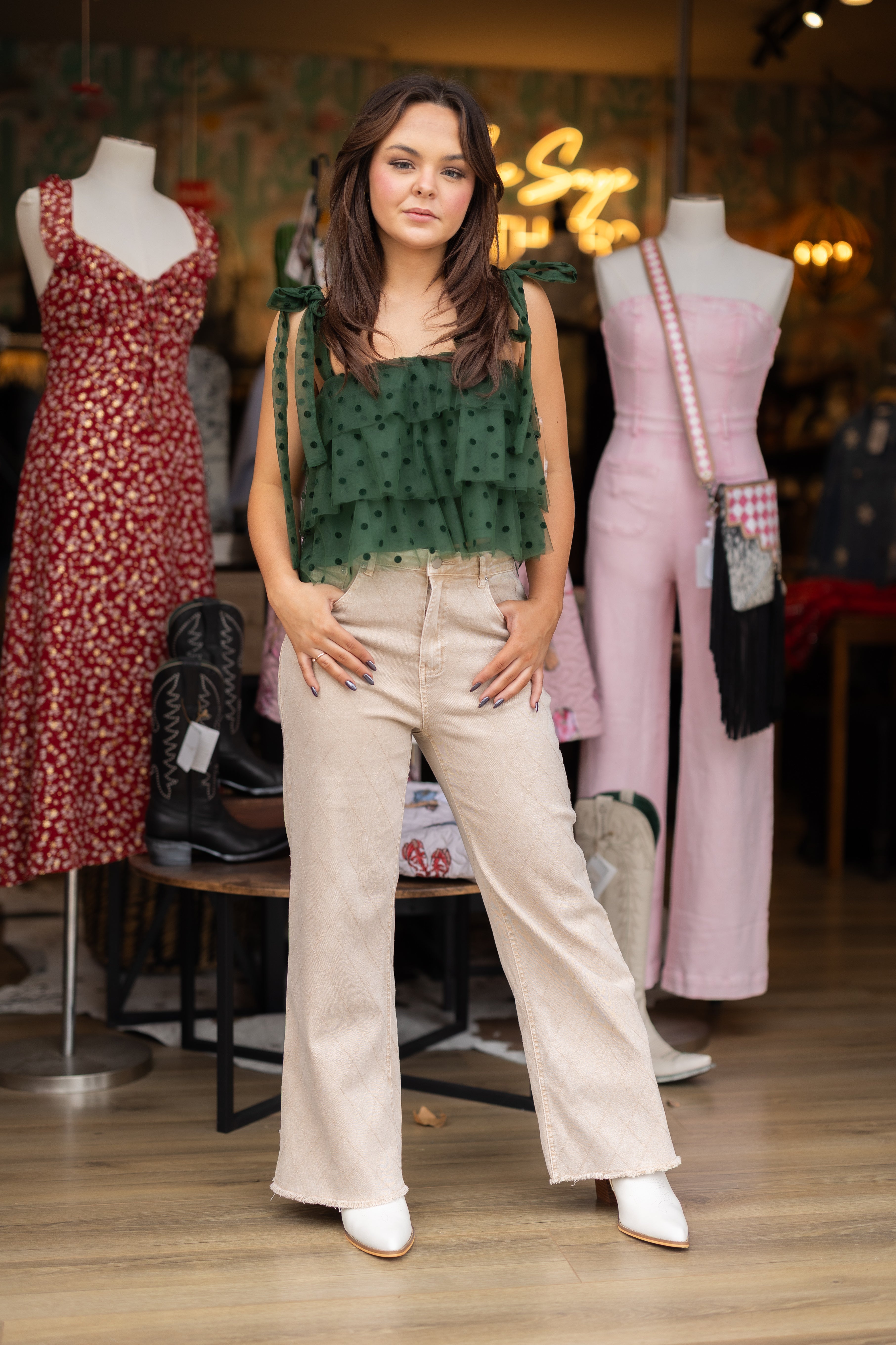 Desert Check Wide-Leg Crop Jeans