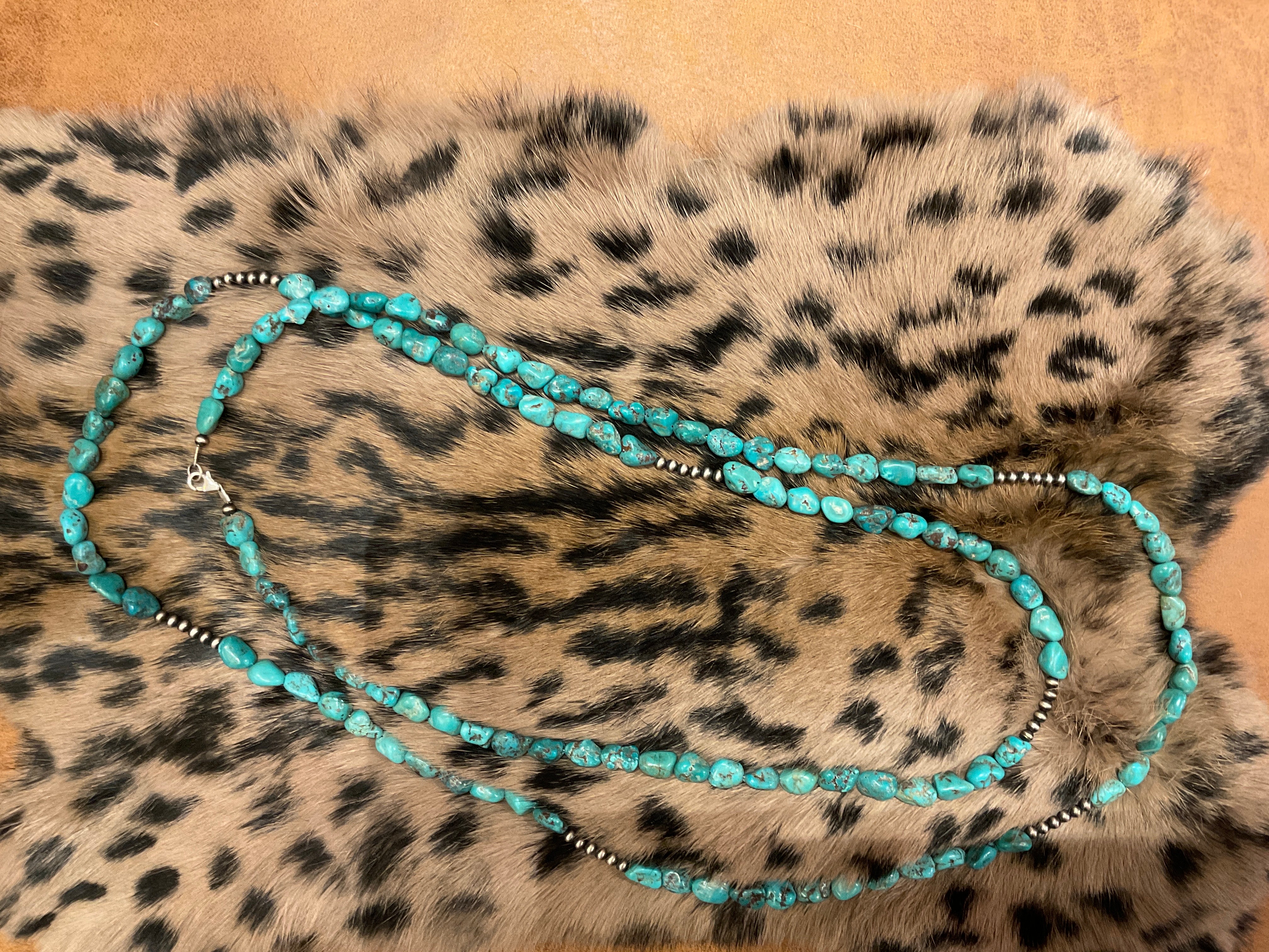 Nugget and Sterling Necklace 60”