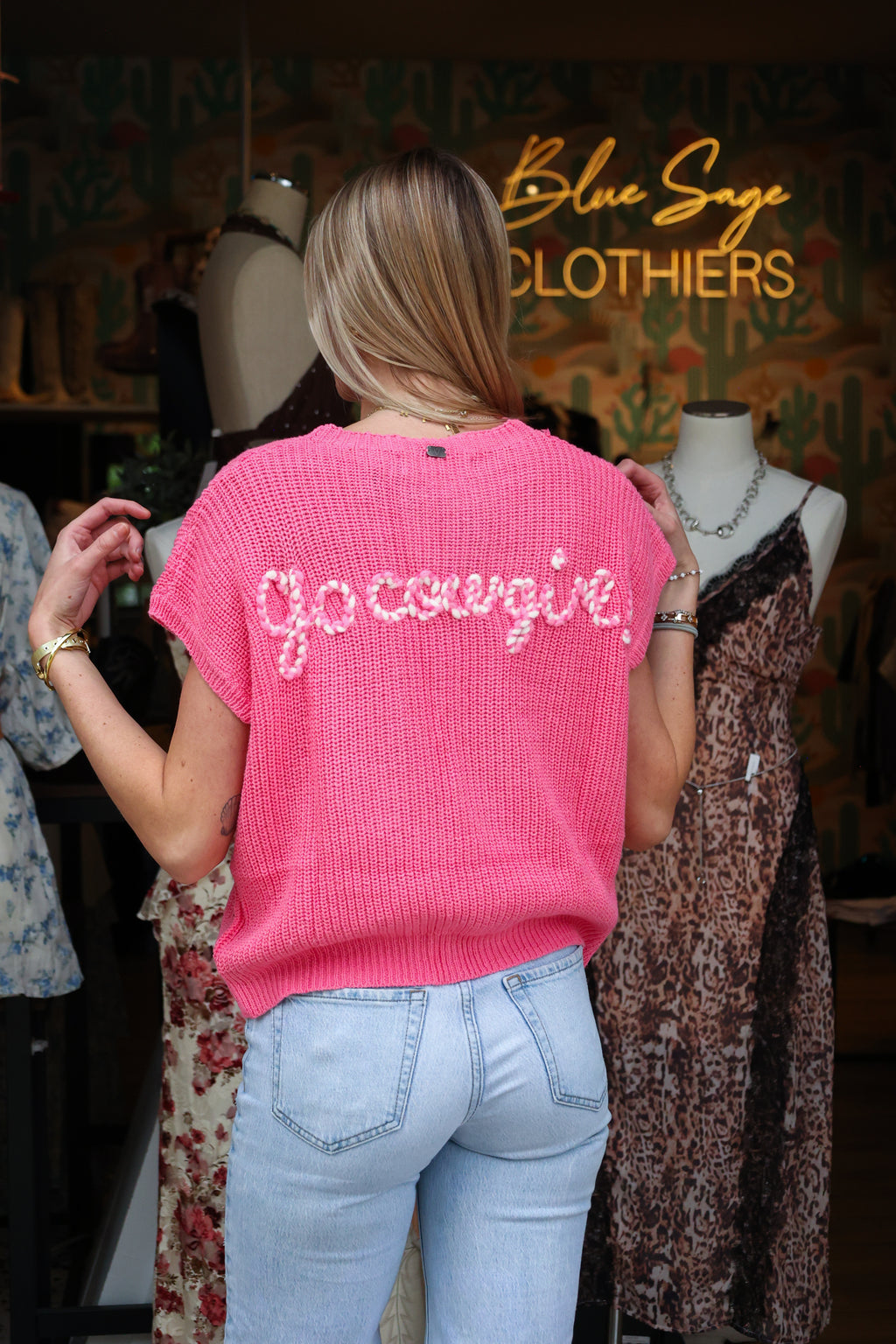 Pretty in Pink Cowgirl Knit Sweater
