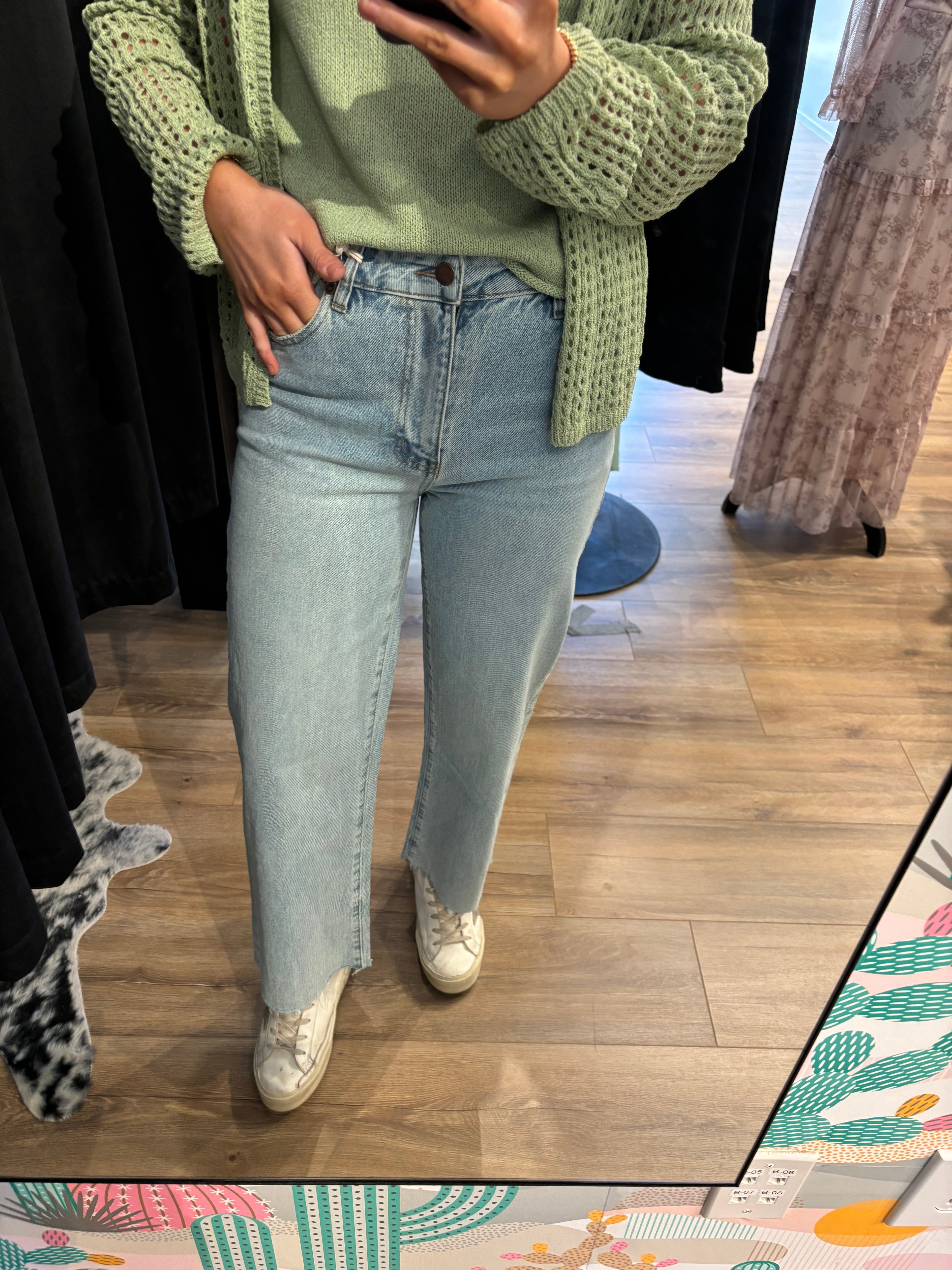 Perfect Fit Raw Hem Wide Leg Jeans