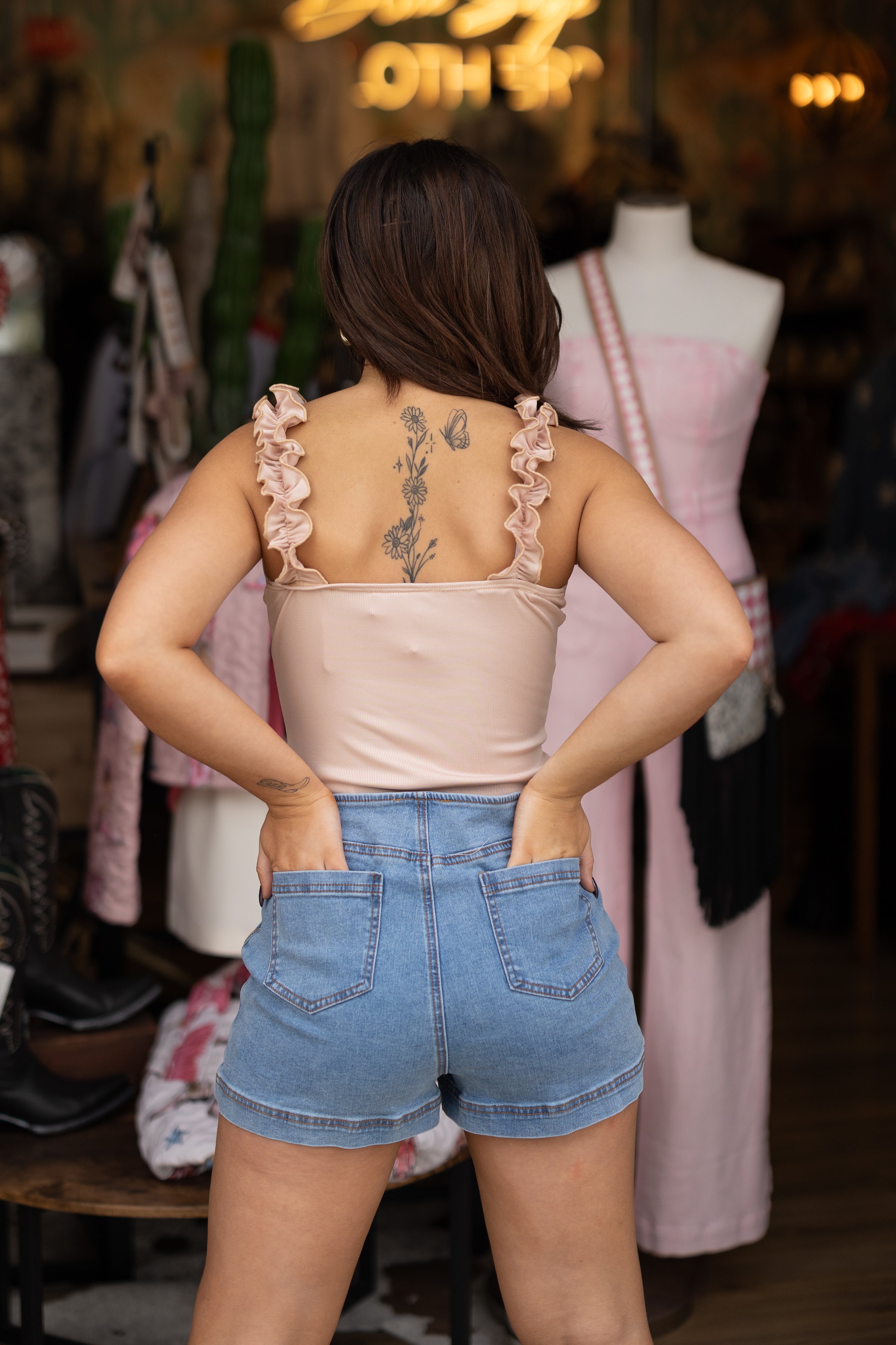 Soft Blush Ruffle Strap Bodysuit