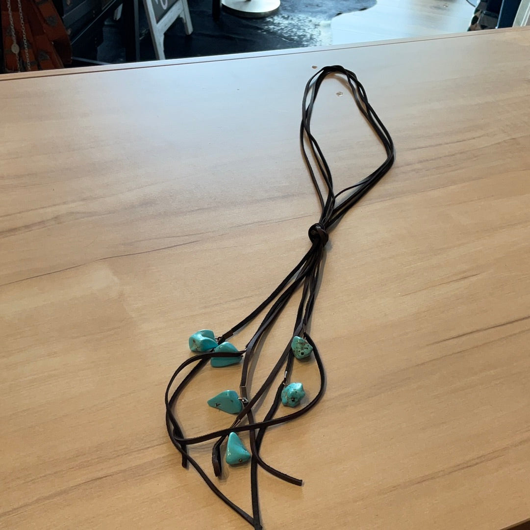 251R Leather Lasso Necklace w Turquoise
