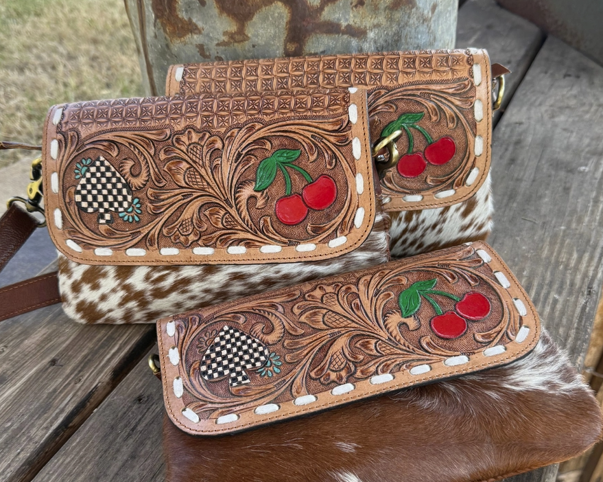 Cherry Spade Cowhide Crossbody