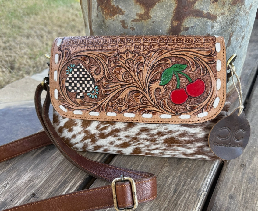 Cherry Spade Cowhide Crossbody