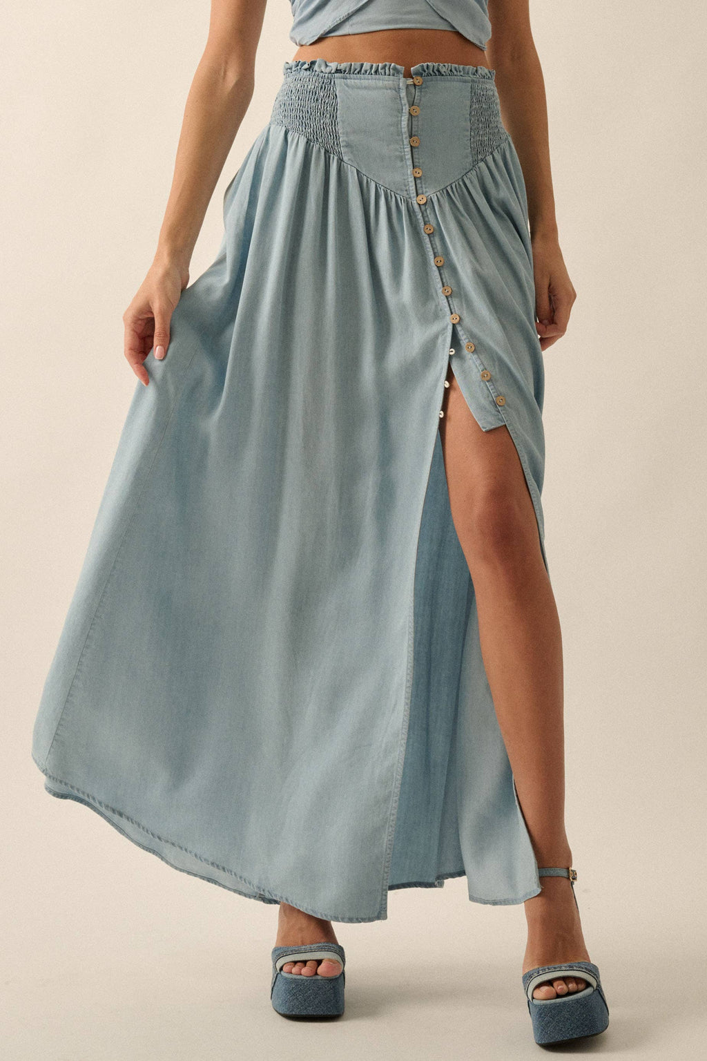 Sundrift Button-Front Denim Maxi Skirt