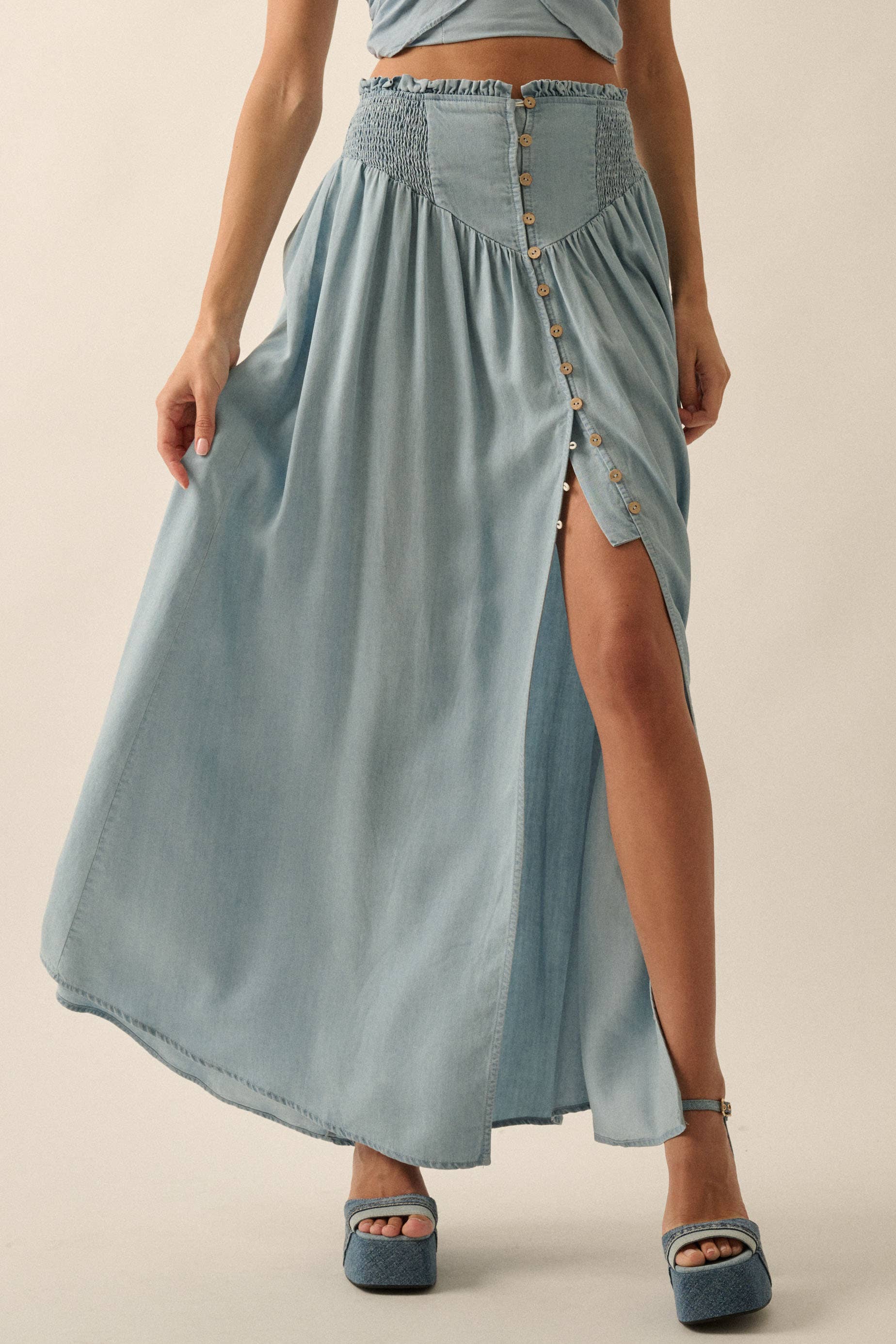 Sundrift Button-Front Denim Maxi Skirt