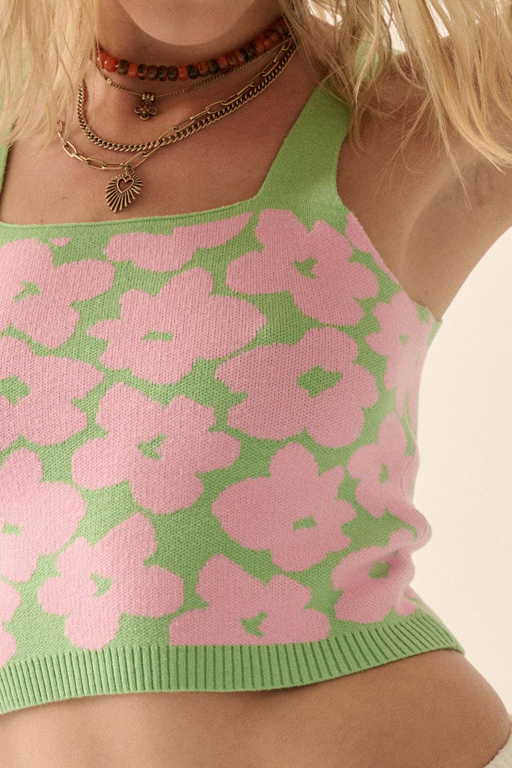 Sunset Bloom Cropped Knit Tank