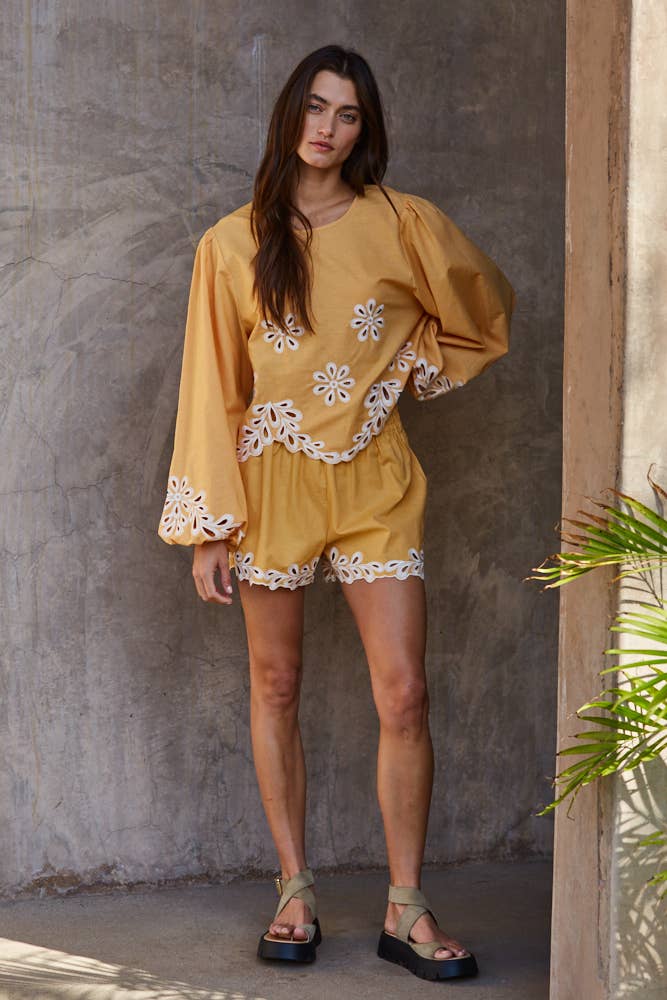 Sunny Stroll Embroidered Linen Shorts